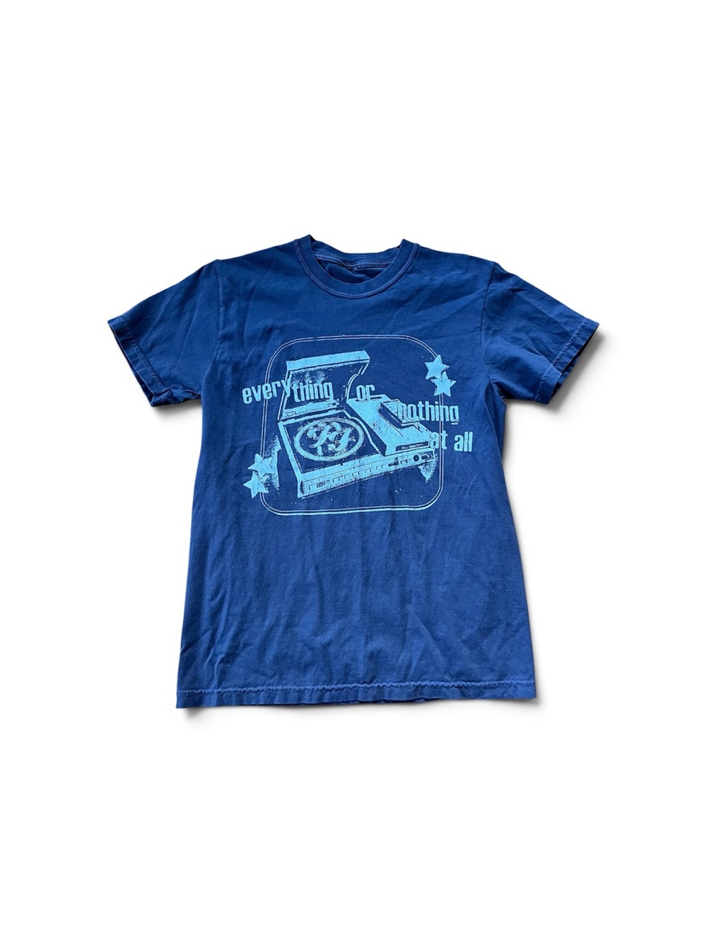 Foo Fighters band tee Graphic Blue Vintage-Style Tee with Light Blue Print